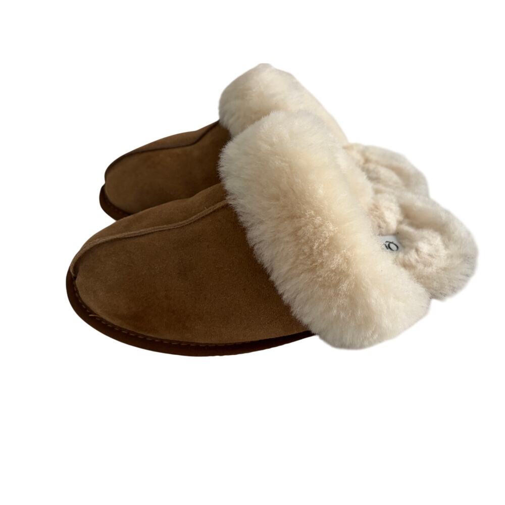 Quince Shearling Scuff Slippers NWOT Size 8 Pecan Suede Australian Wool Cozy